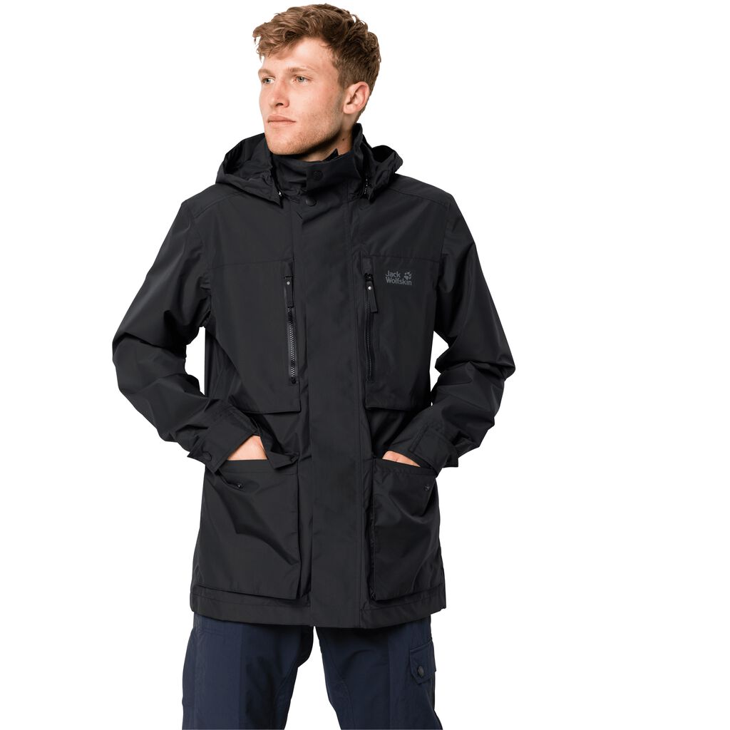 Jack Wolfskin FIELD PORT Férfi Vízálló Kabát Fekete - GOPRZY-516